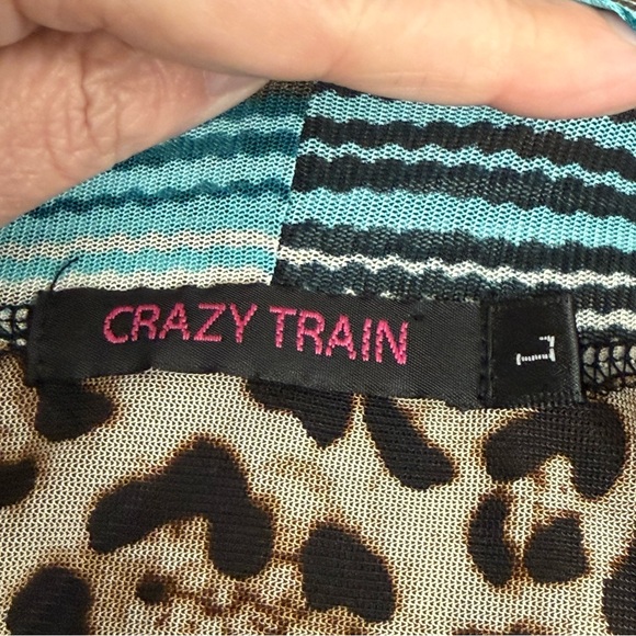 Crazy Train Leopard Serape Cardigan L Teal Western Boho Duster Open Front - Picture 6 of 7